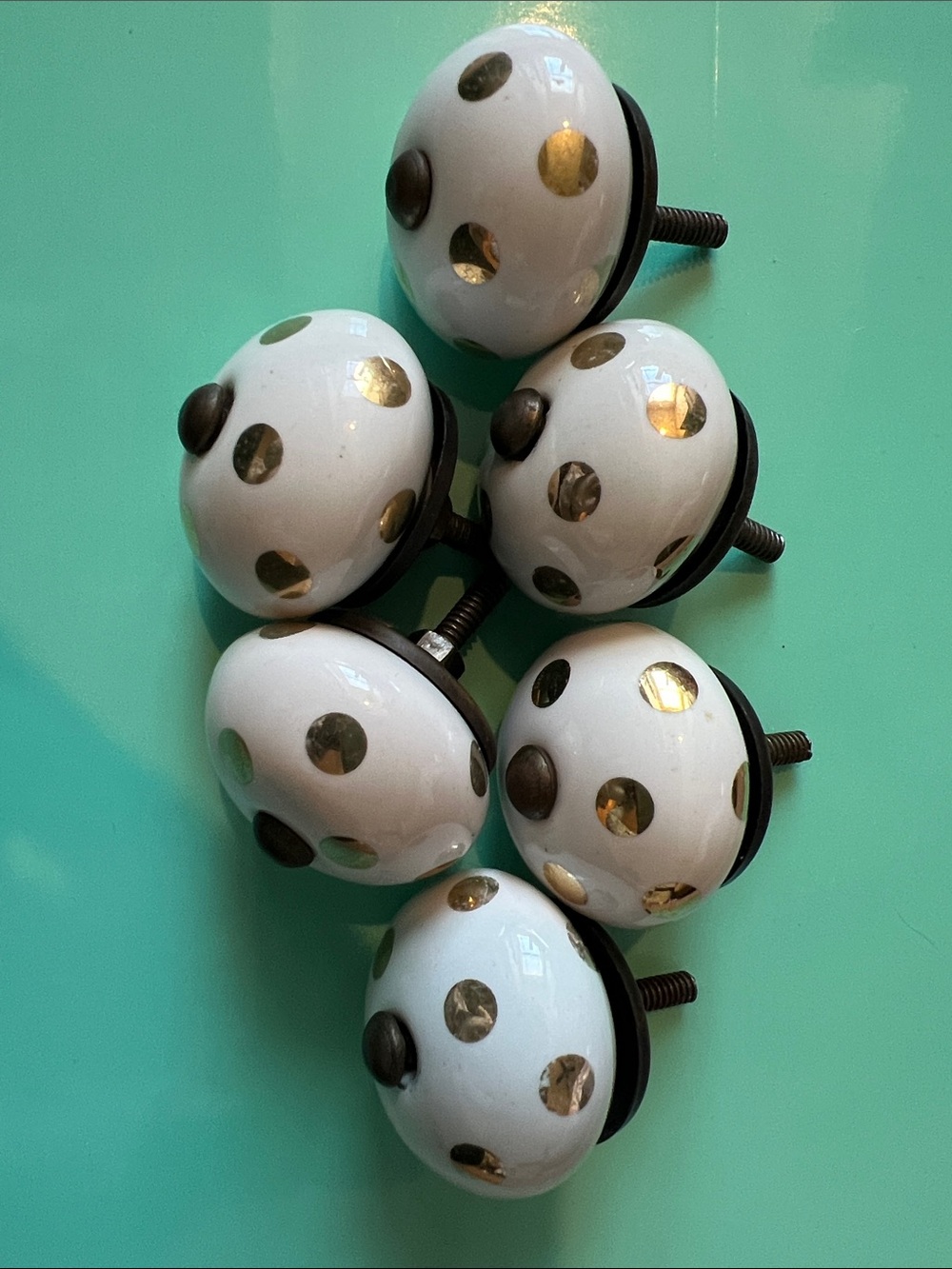 Hobby Lobby White Ceramic Drawer Knobs with Gold Polka Dots